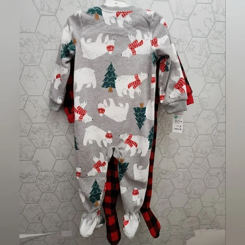 Nwt Carter's Toddler Boy's 2 pc Buffalo Plaid Christmas Footed Fleece pajamas